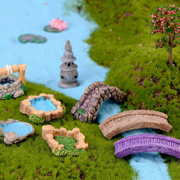 6pcs Mini Resin Pool & House Figurine Fairy Garden Supplies Dollhouse Decor